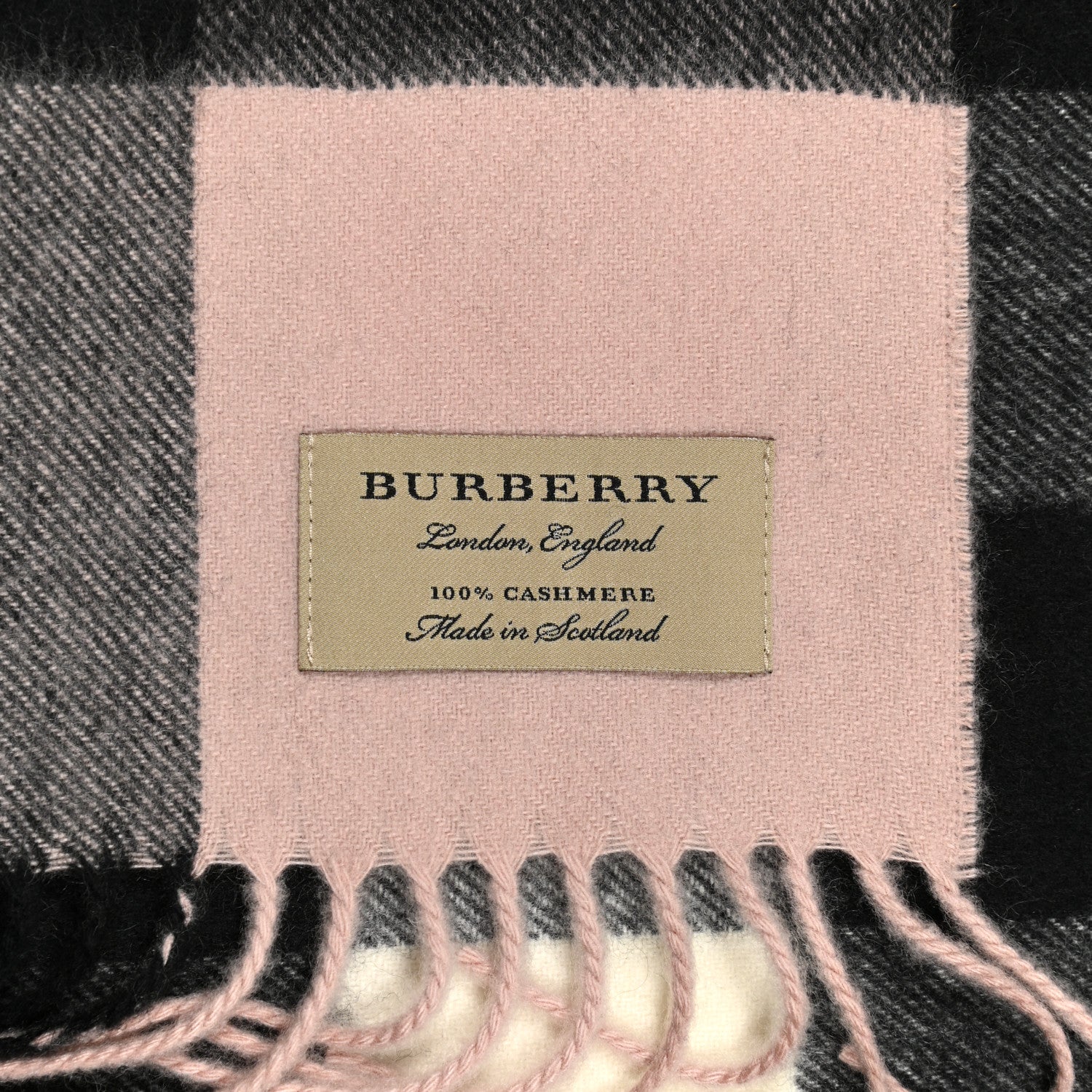 Burberry Cashmere Giant Heritage Check Fringe Scarf Ash Rose 3 of 4