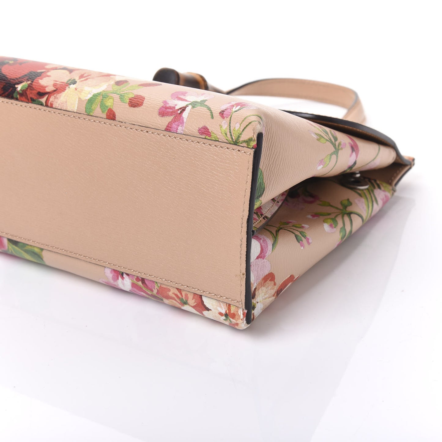 Shangai Calfskin Blooms Print Small Bamboo Daily Top Handle Bag Pink Apricot Multicolor