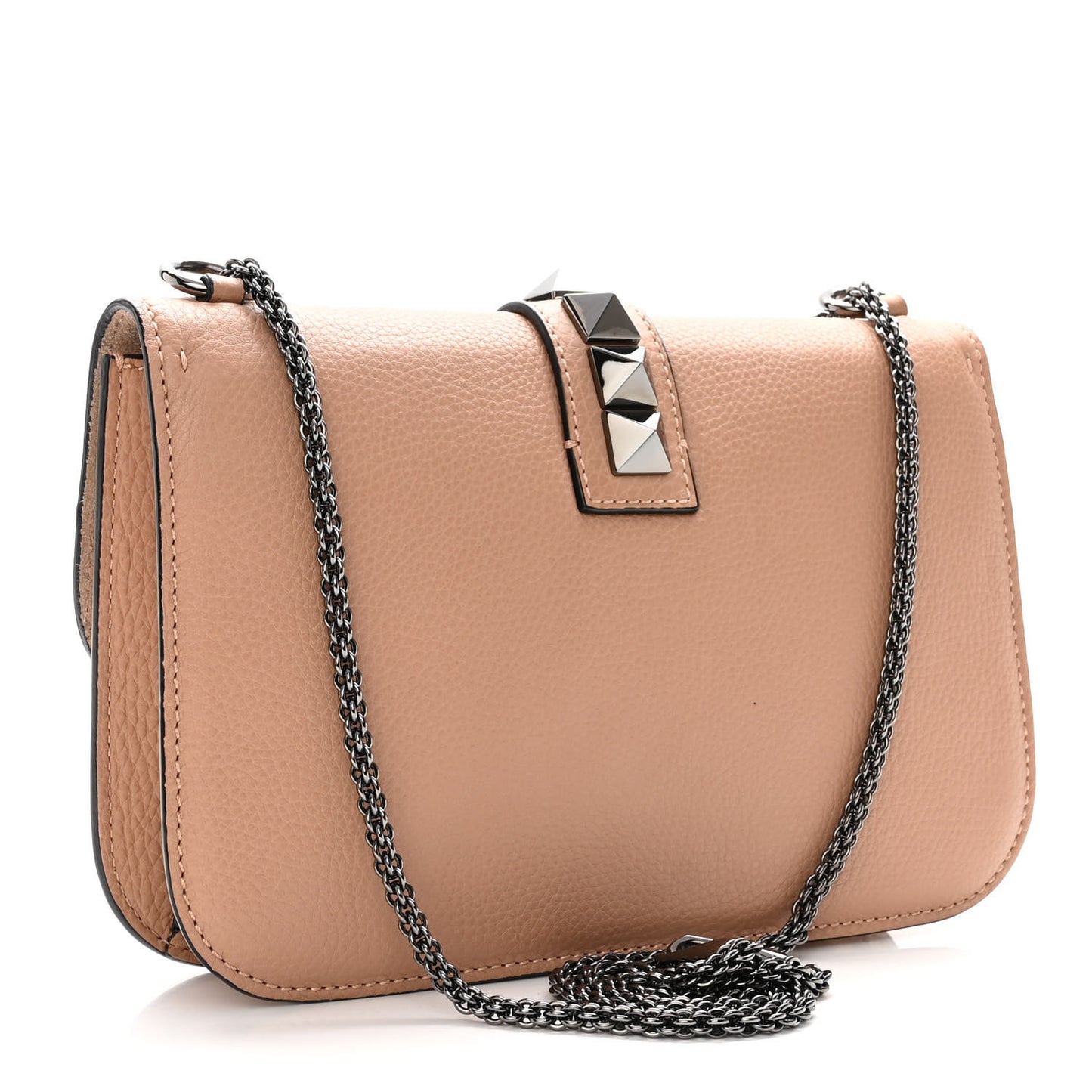 Pebbled Calfskin Medium Glam Lock Rockstud Flap Soft Noisette