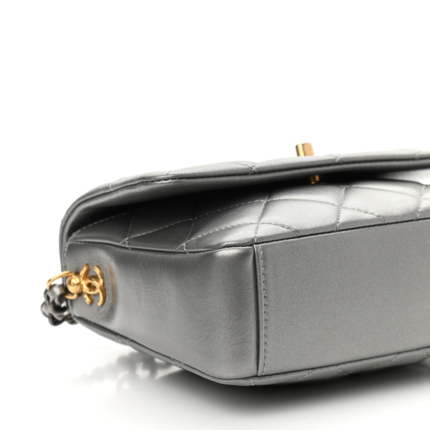 Chanel Metallic Lambskin Quilted Small Side Note Flap Grey 9 of 10