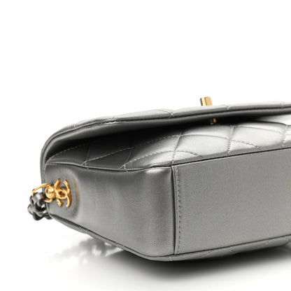 Chanel Metallic Lambskin Quilted Small Side Note Flap Grey 9 of 10