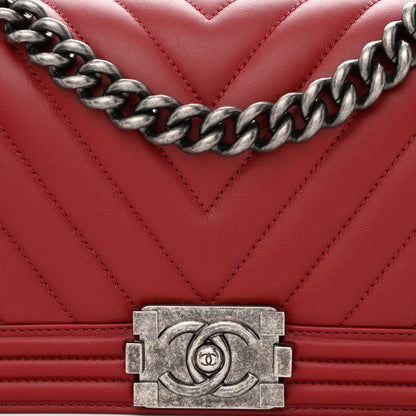 Chanel Lambskin Chevron Quilted Medium Boy Flap Dark Red 8 of 10