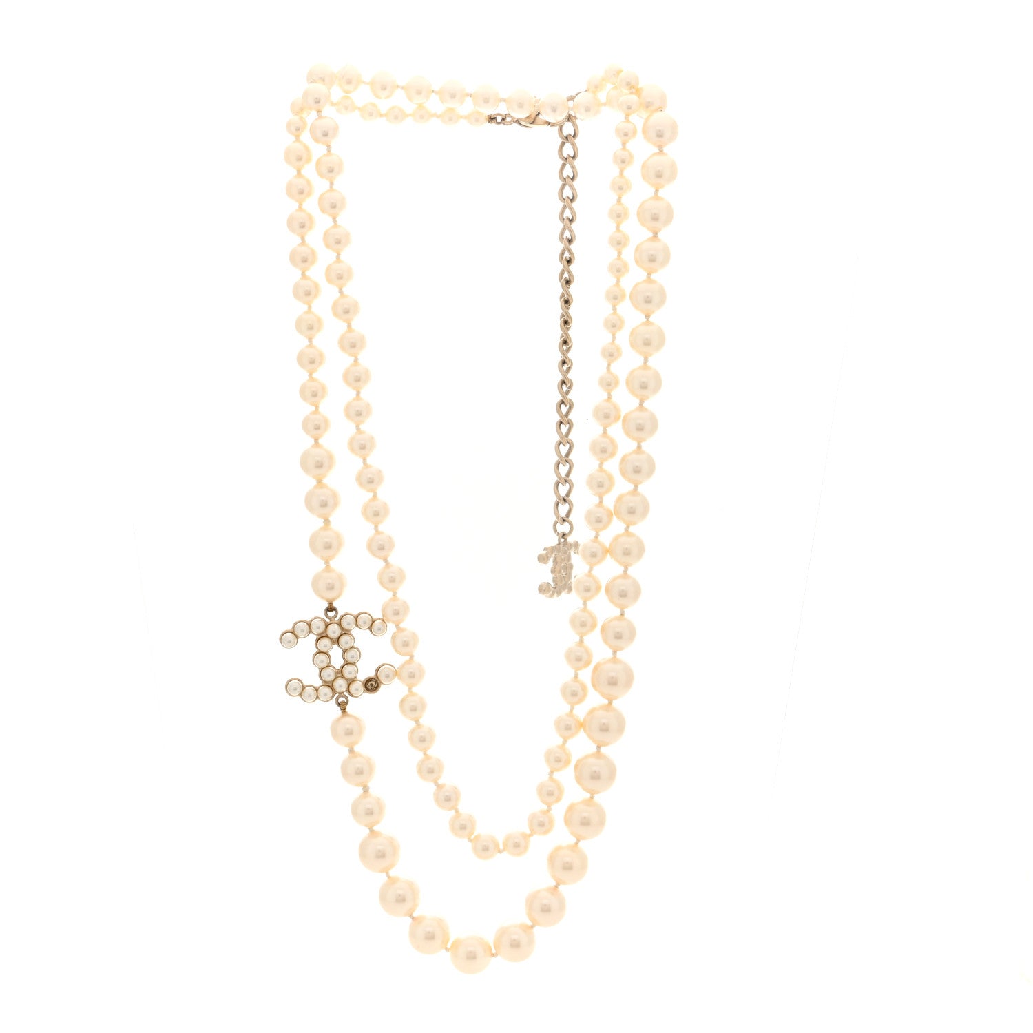 Chanel Graduated Pearl Crystal CC Necklace White 3 of 5
