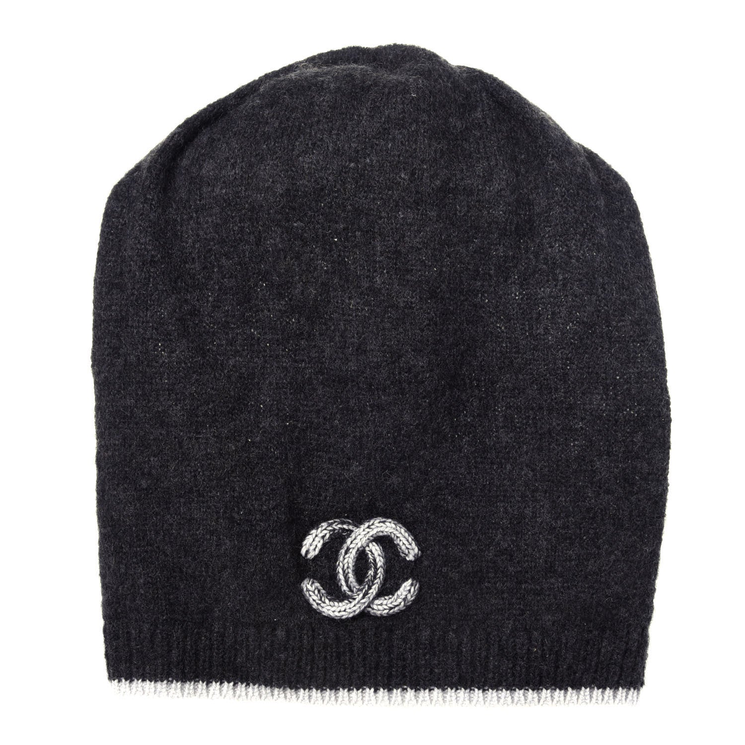 Chanel Cashmere Blend CC Beanie Hat Dark Grey 1 of 7