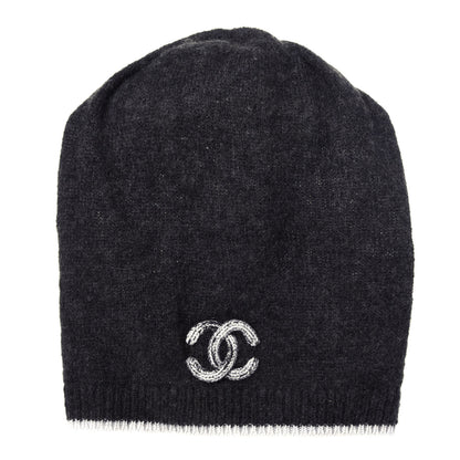 Chanel Cashmere Blend CC Beanie Hat Dark Grey 1 of 7