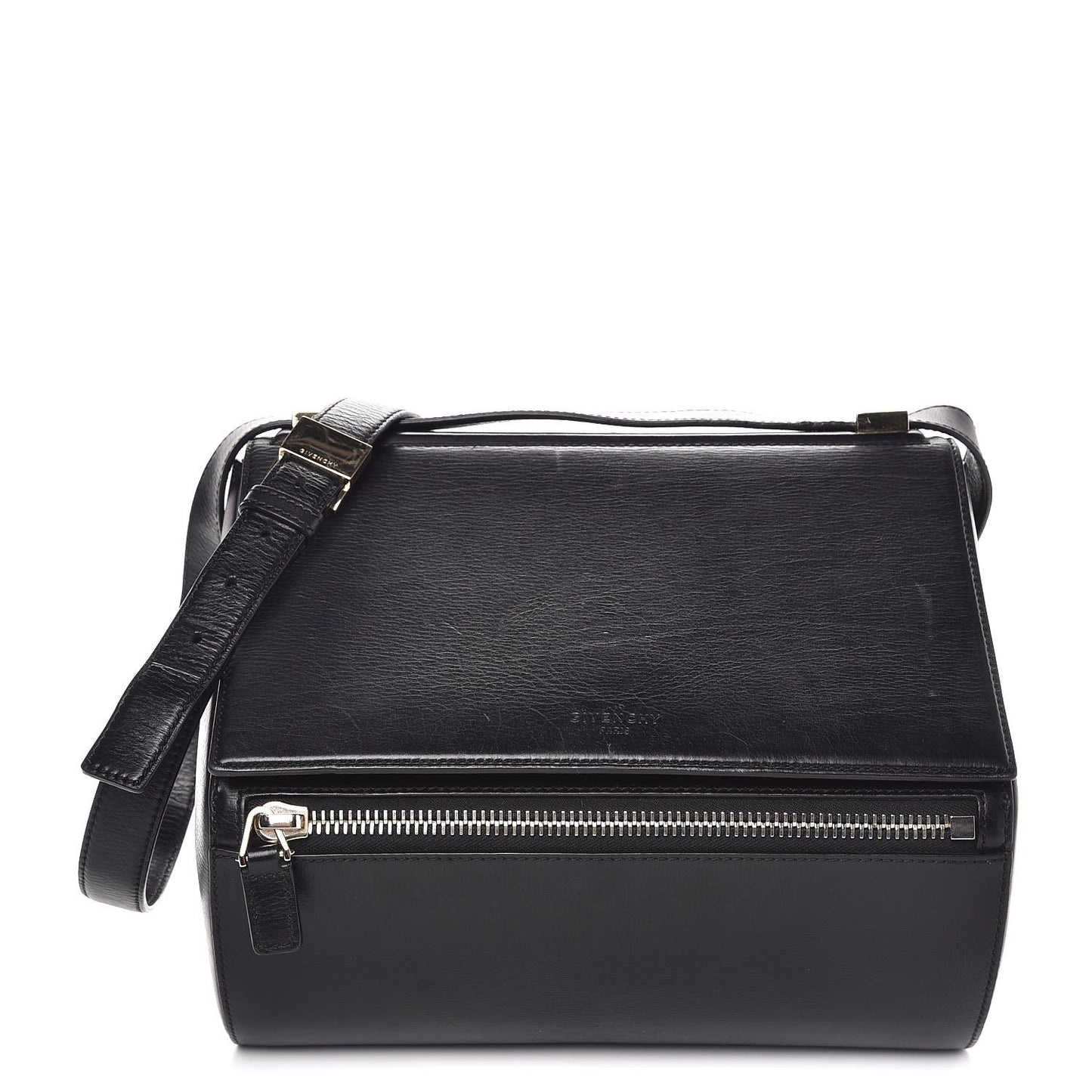 Textured Calfskin Medium Pandora Box Crossbody Bag Black