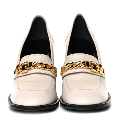 Gucci Goatskin Pebbled Calfskin Sylvie Chain Mid Heel Loafers 39.5 Mystic White 2 of 13