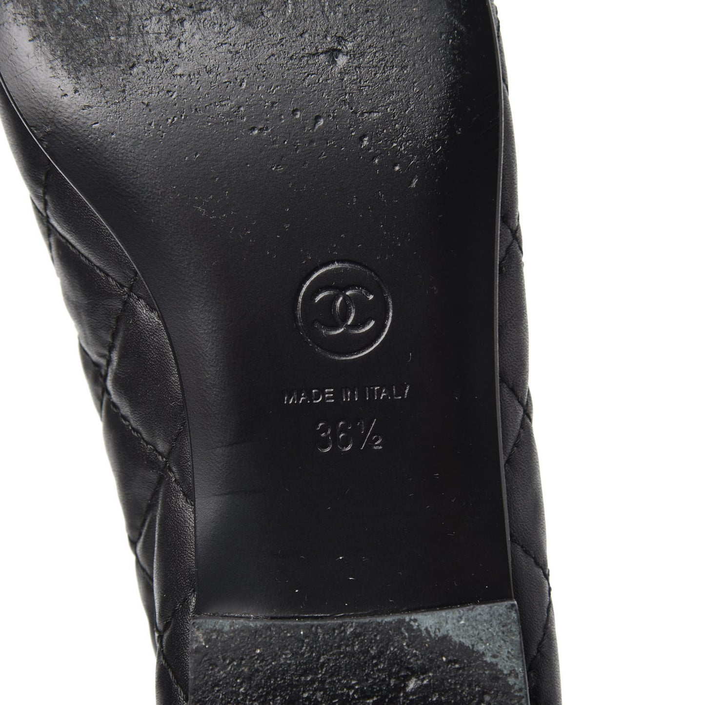 Aged Calfskin Quilted CC Cap Toe Ballerina Flats 36.5 Black