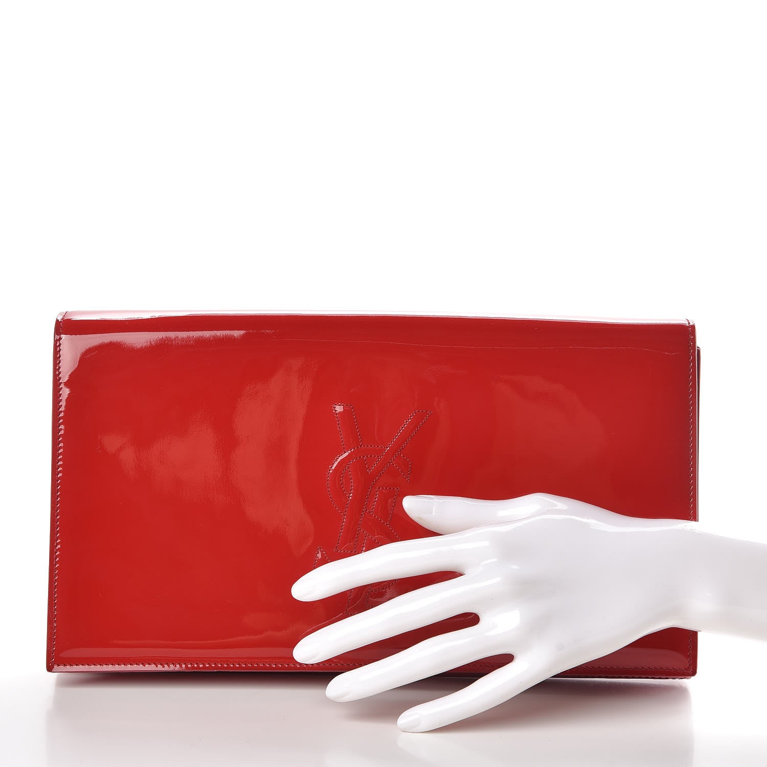 Saint Laurent Patent Monogram Large Belle De Jour Clutch Red 2 of 9