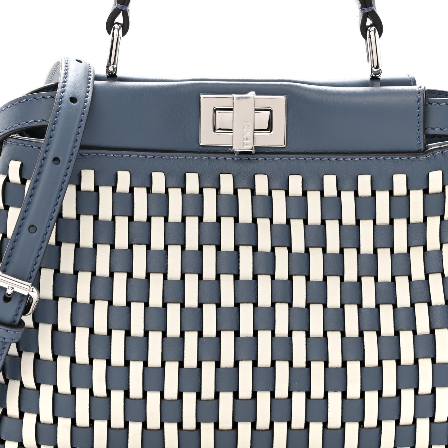 Calfskin Woven Mini Peekaboo Iconic Satchel Mirto White Ice