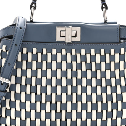 Fendi Calfskin Woven Mini Peekaboo Iconic Satchel Mirto White Ice 6 of 8