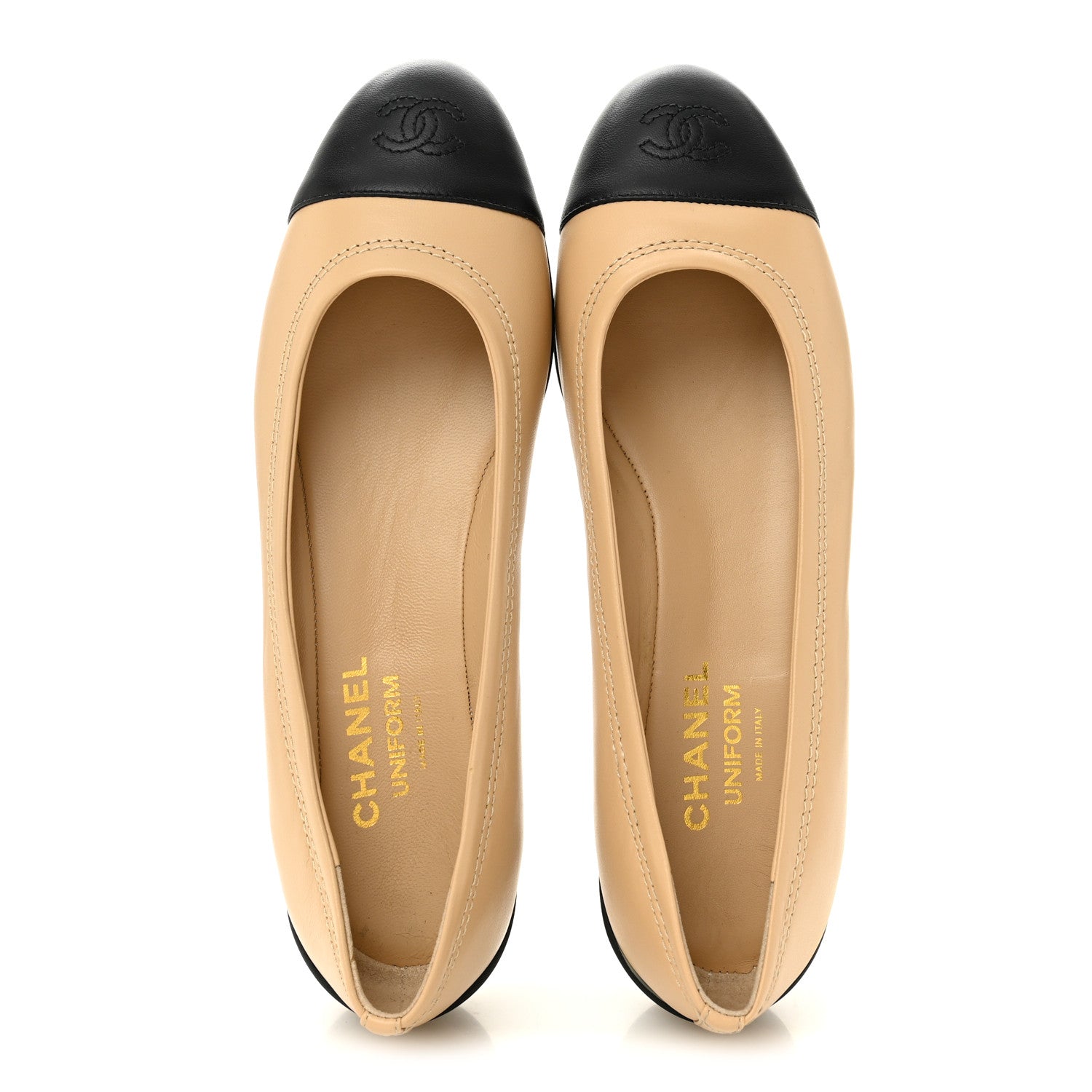 Chanel Lambskin Cap Toe CC Uniform Ballerina Flats 40 Beige Black