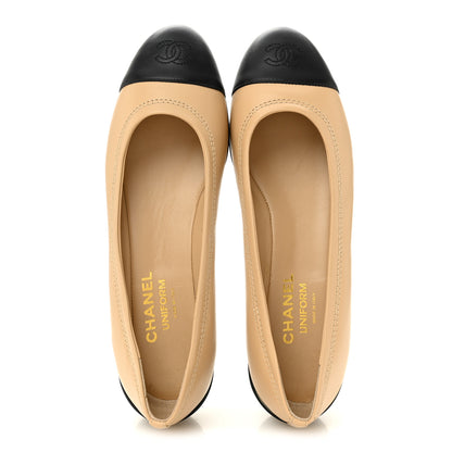 Chanel Lambskin Cap Toe CC Uniform Ballerina Flats 40 Beige Black 2 of 9