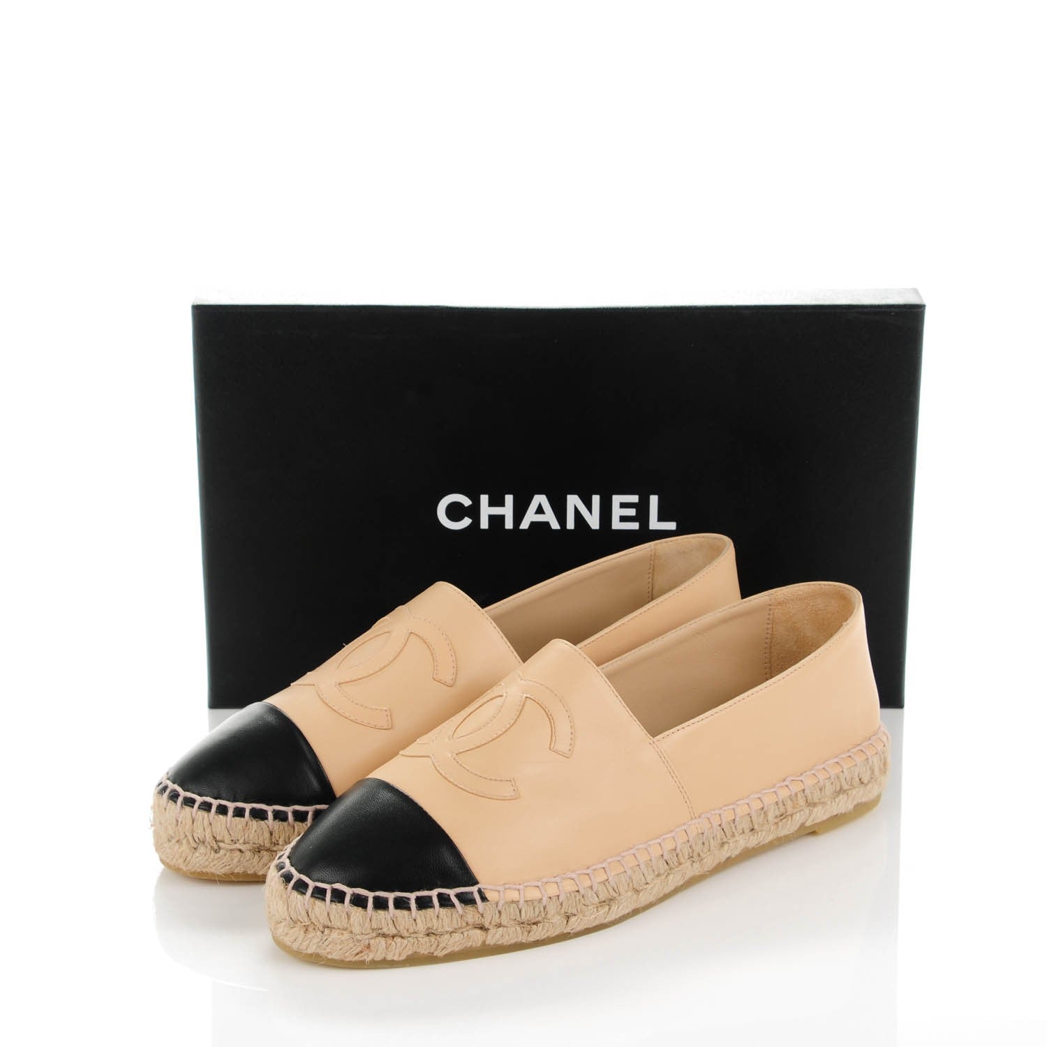 Chanel Lambskin CC Espadrilles 40 Beige Black 5 of 9