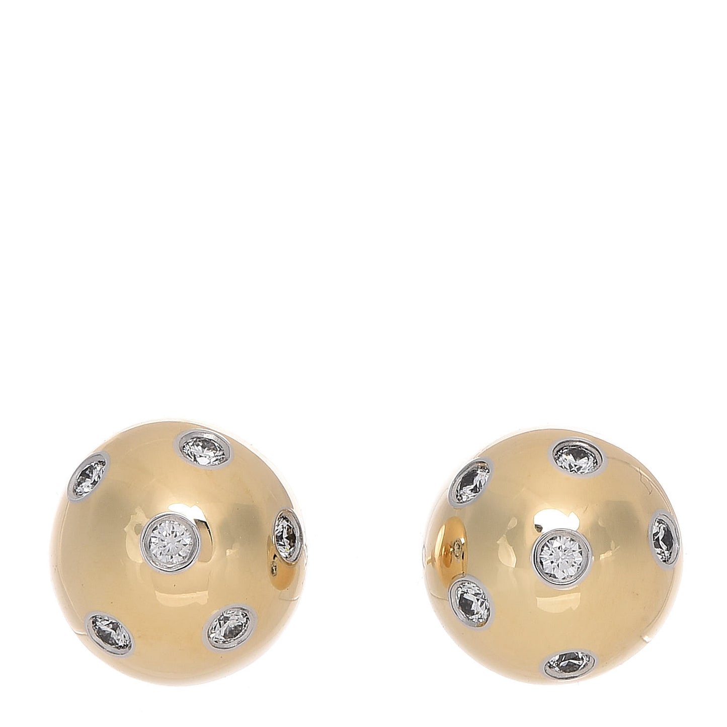18K Yellow Gold Platinum Diamond 10.5mm Etoile Ball Earrings