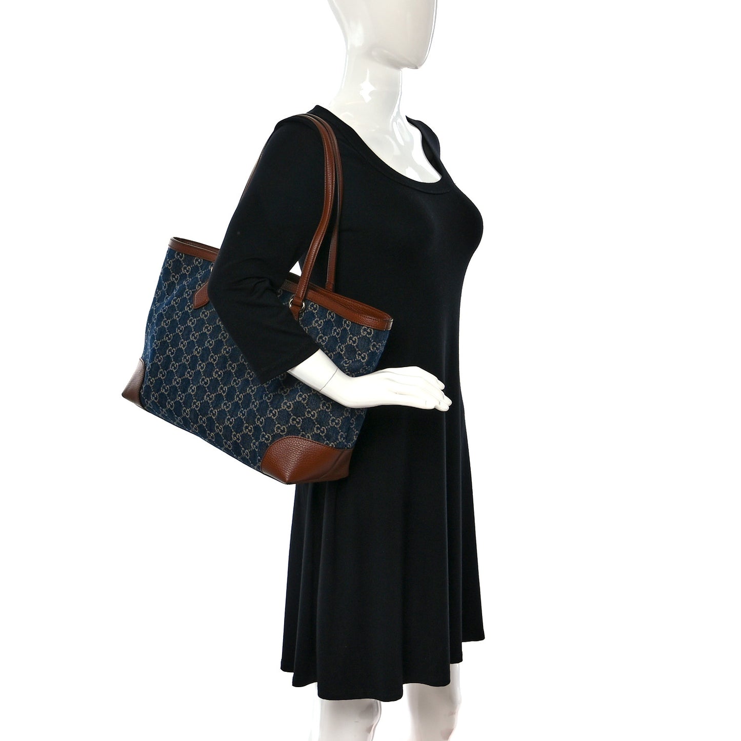 New Denim GG Monogram Medium Ophidia Shopping Tote Blue Tea Cuir