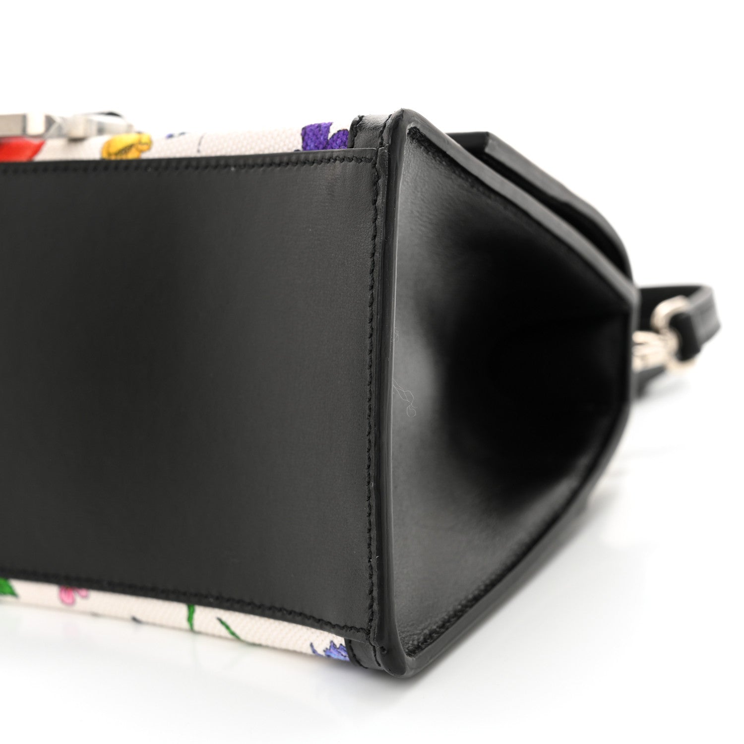 Balenciaga X GUCCI Canvas Boarded Plutone Calfskin Flora Logo Print Small Hourglass Top Handle Bag White Multicolor Black 10 of 11