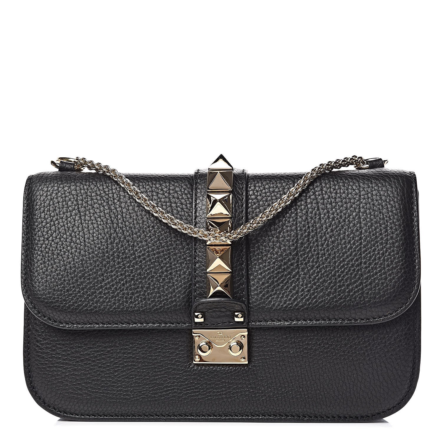 Valentino Garavani Pebbled Calfskin Medium Glam Lock Rockstud Flap Black 1 of 9