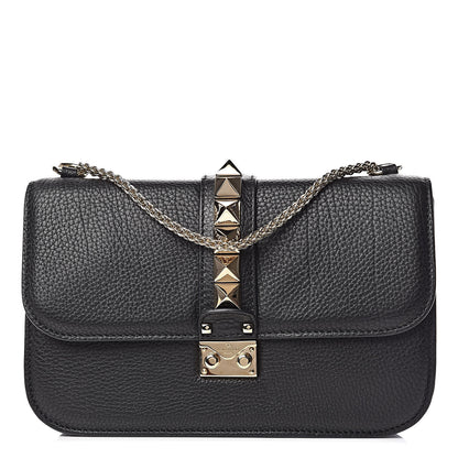 Valentino Garavani Pebbled Calfskin Medium Glam Lock Rockstud Flap Black 1 of 9