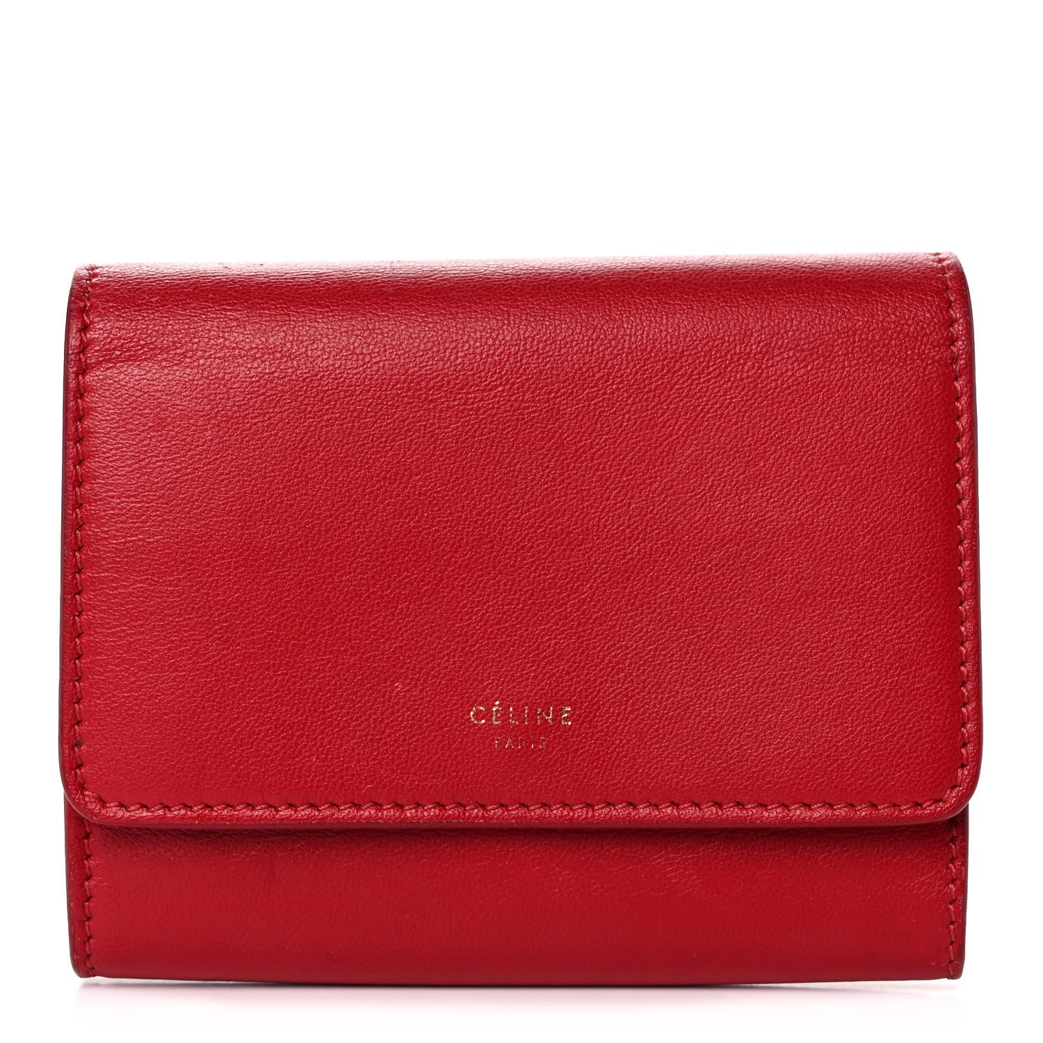 Celine Lambskin Small Flap Wallet Red 1 of 13