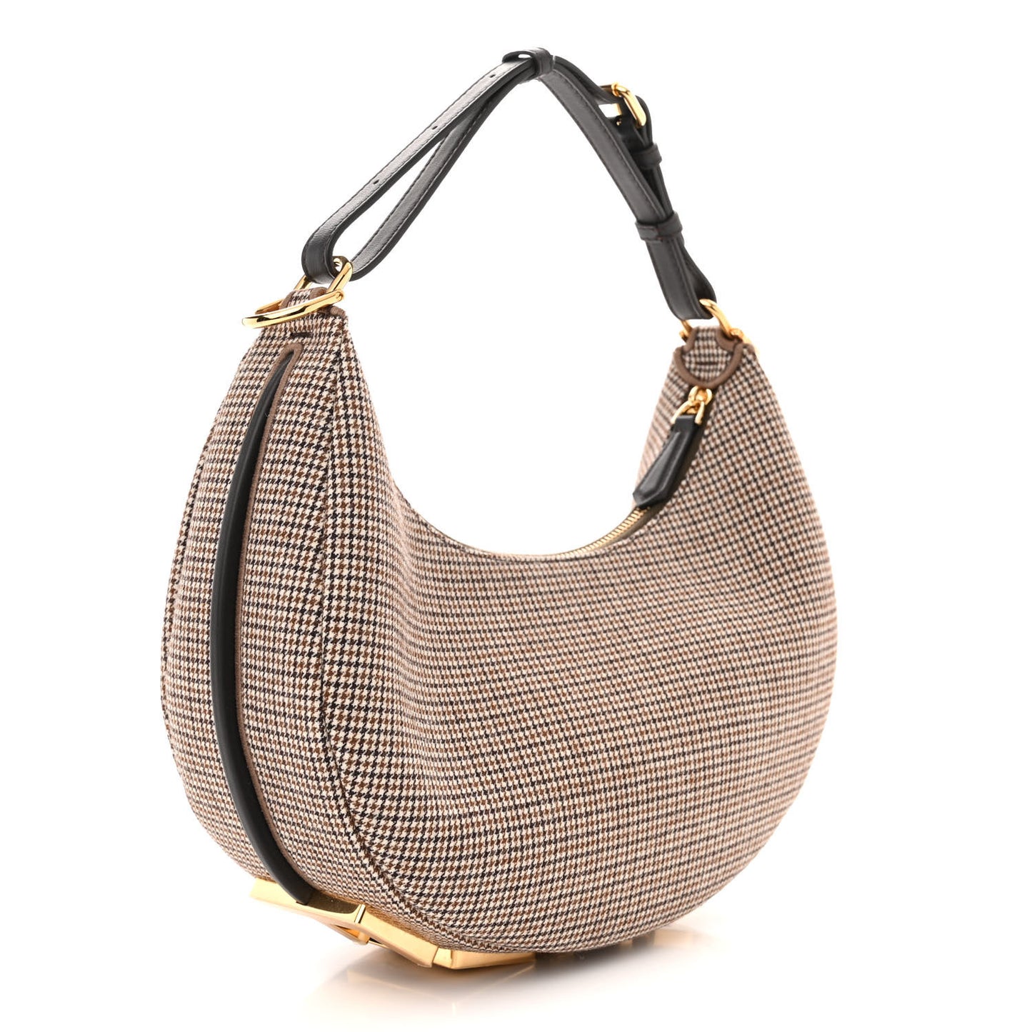 Wool Vitello Grace Small Houndstooth Small Fendigraphy Hobo Bag Beige Ebano