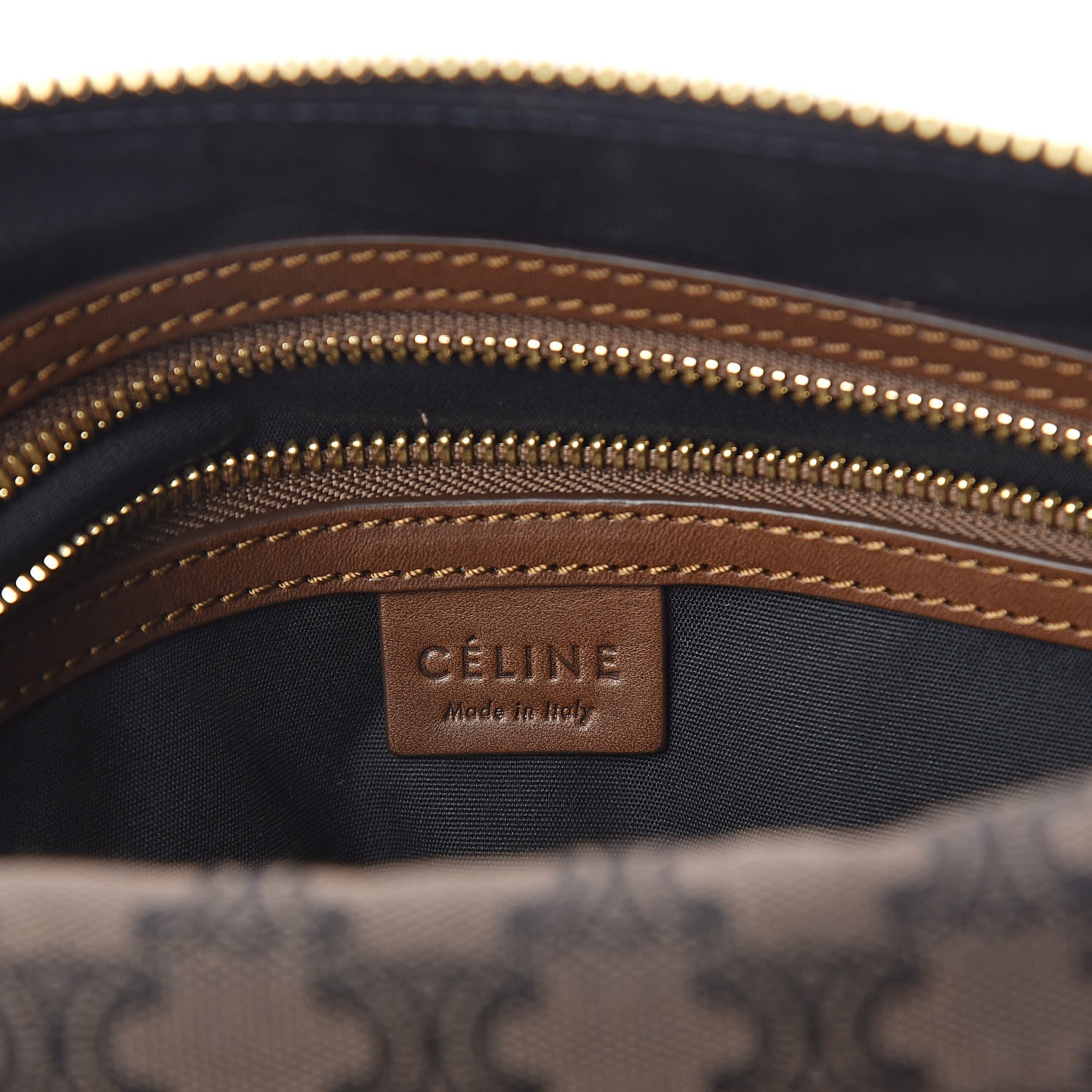 Celine Smooth Calfskin Canvas Triomphe Shoulder Bag Tobacco 6 of 9
