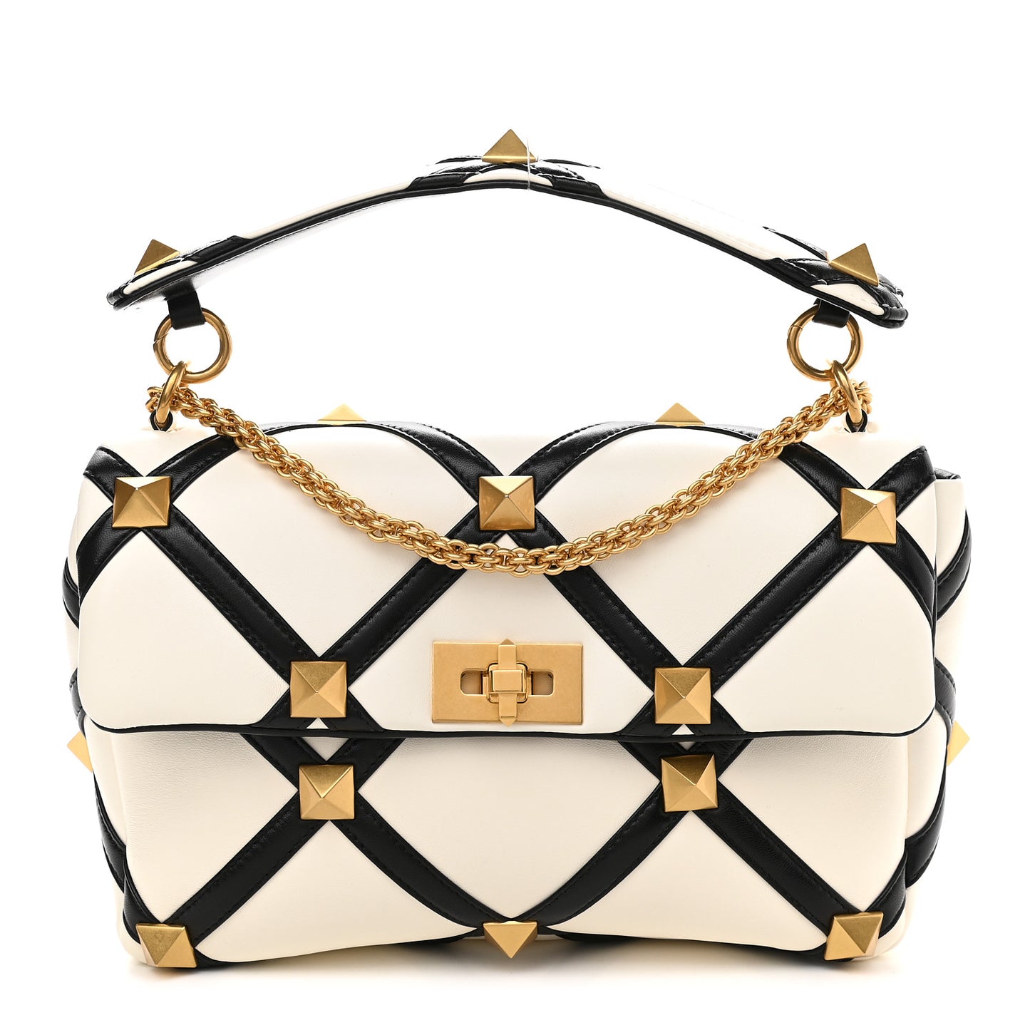 Nappa Large Roman Stud Shoulder Bag Ivory Black