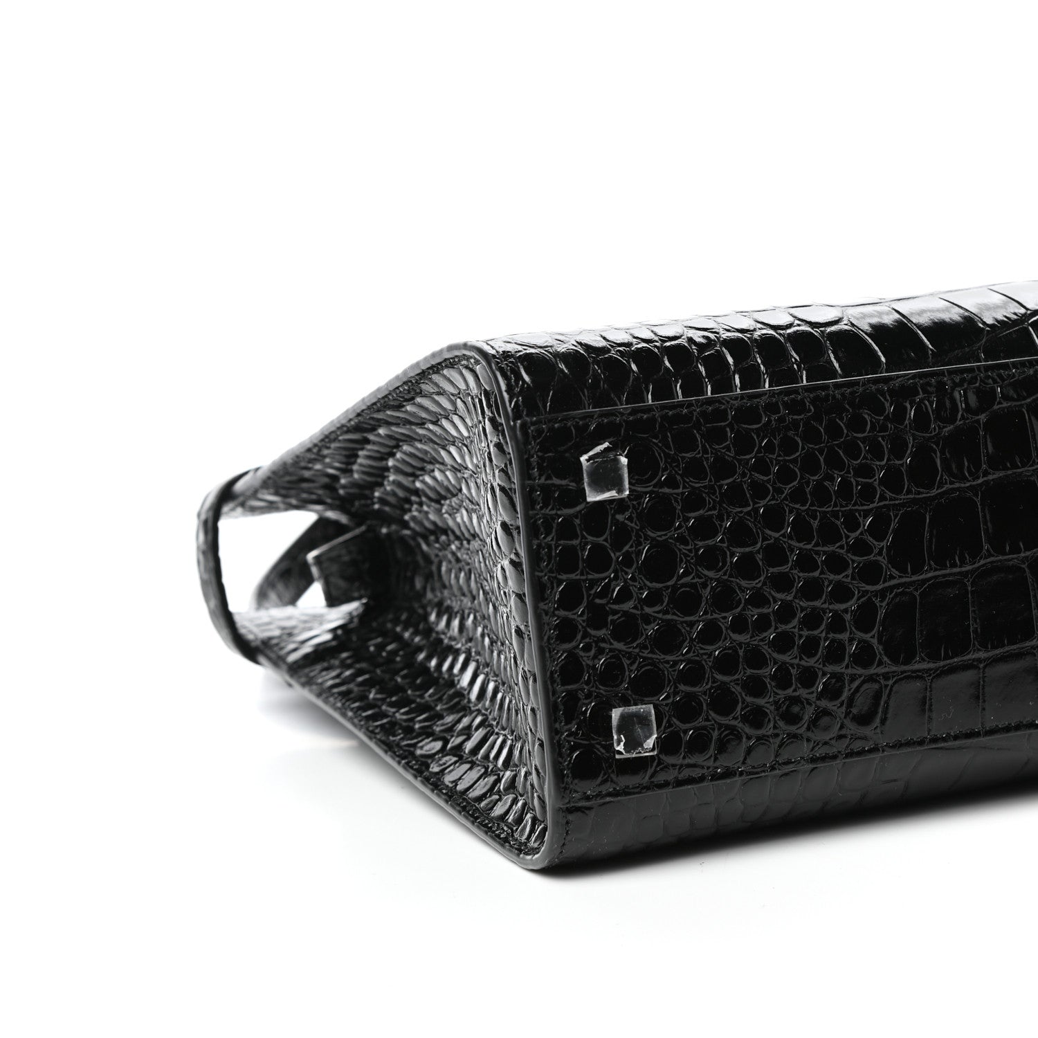 Saint Laurent Shiny Calfskin Crocodile Embossed Small Manhattan Shopper Tote Black 7 of 9