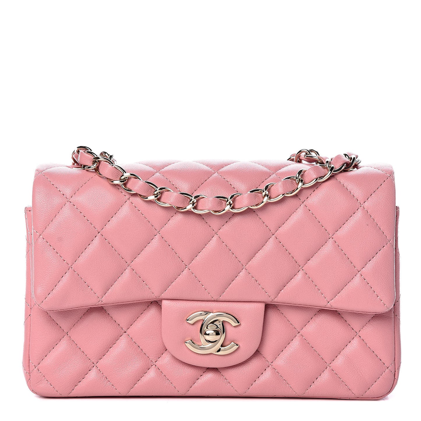 Lambskin Quilted Mini Rectangular Flap Pink
