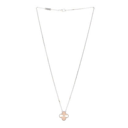 Van Cleef & Arpels 18K White Rose Gold Diamond Guilloche Vintage Alhambra Pendant Necklace 3 of 5