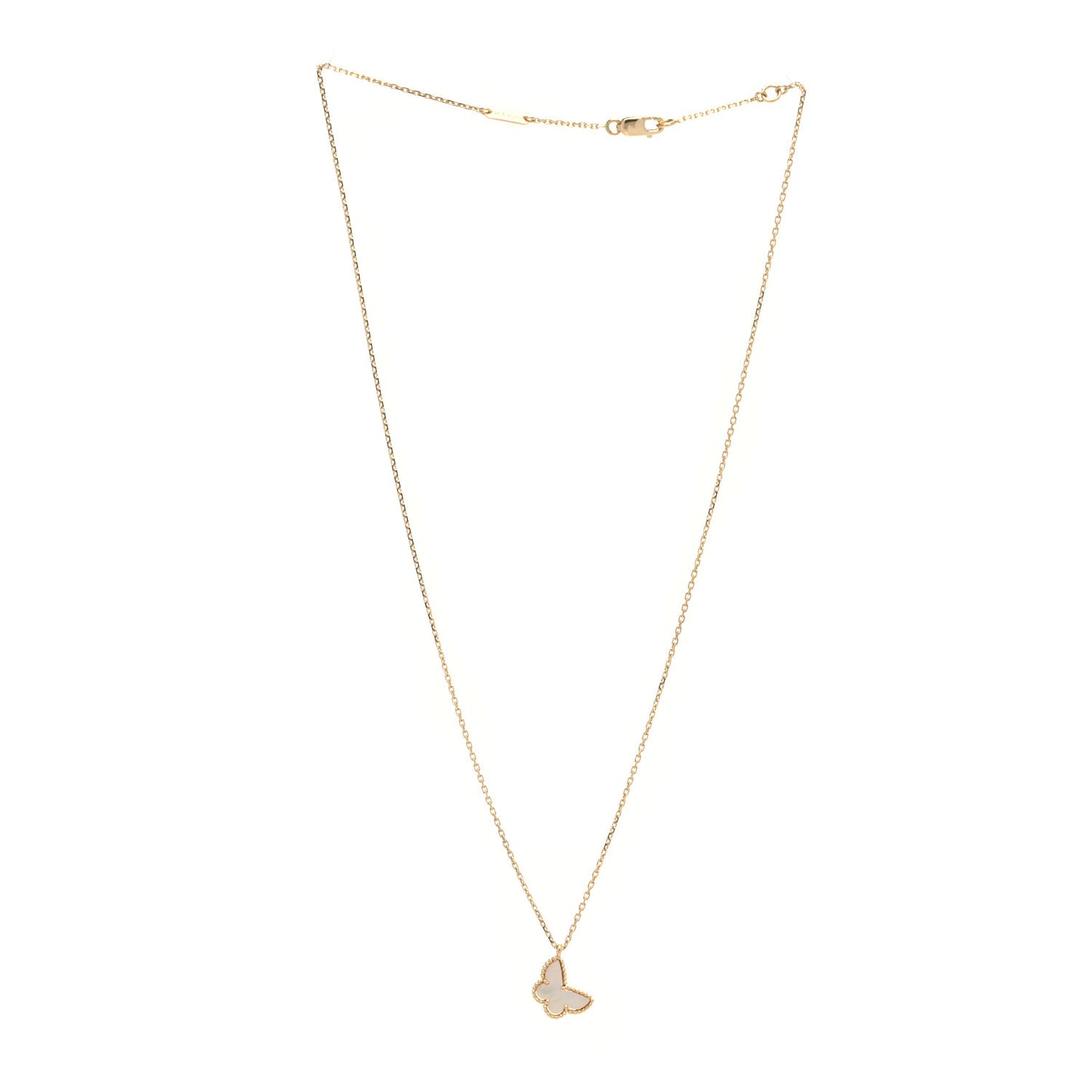 18K Yellow Gold Mother of Pearl Sweet Alhambra Butterfly Pendant Necklace