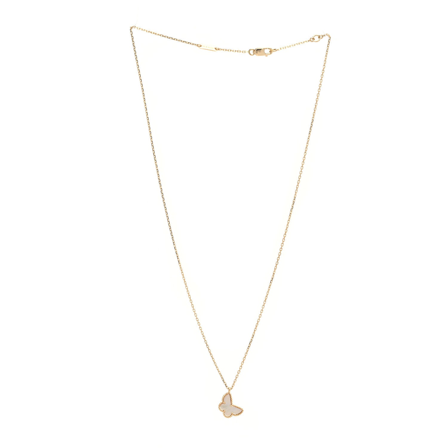 Van Cleef & Arpels 18K Yellow Gold Mother of Pearl Sweet Alhambra Butterfly Pendant Necklace 3 of 7