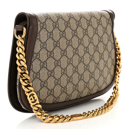 Gucci GG Supreme Monogram Textured Dollar Calfskin Blondie Chain Shoulder Flap Bag Beige Ebony New Acero 3 of 10