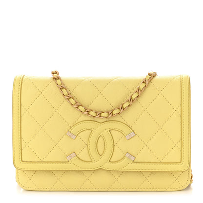 Chanel Caviar Quilted CC Filigree Wallet On Chain WOC Yellow 1 of 11
