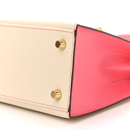 Hermes Epsom Bi-Color Horseshoe Kelly Sellier 25 Craie Rose Azalee 9 of 10
