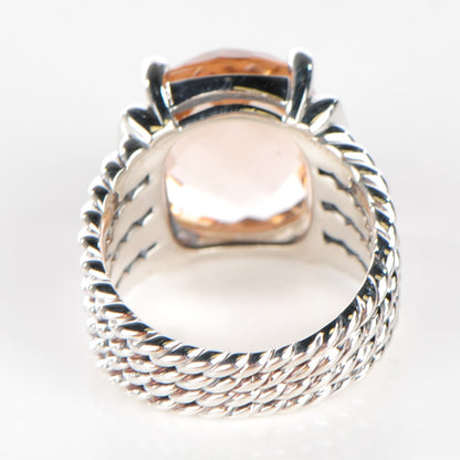 David Yurman Sterling Silver Diamond Morganite 16mm Wheaton Ring 54 7 3 of 5