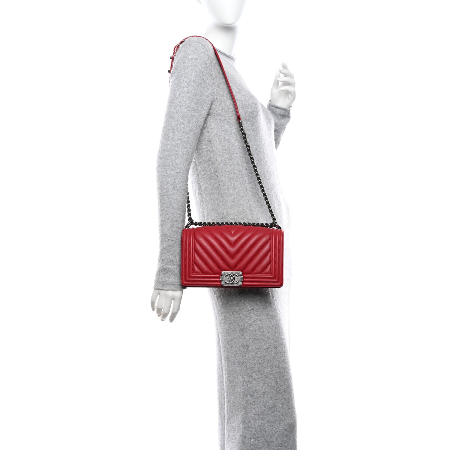 Chanel Lambskin Chevron Quilted Medium Boy Flap Dark Red 2 of 12