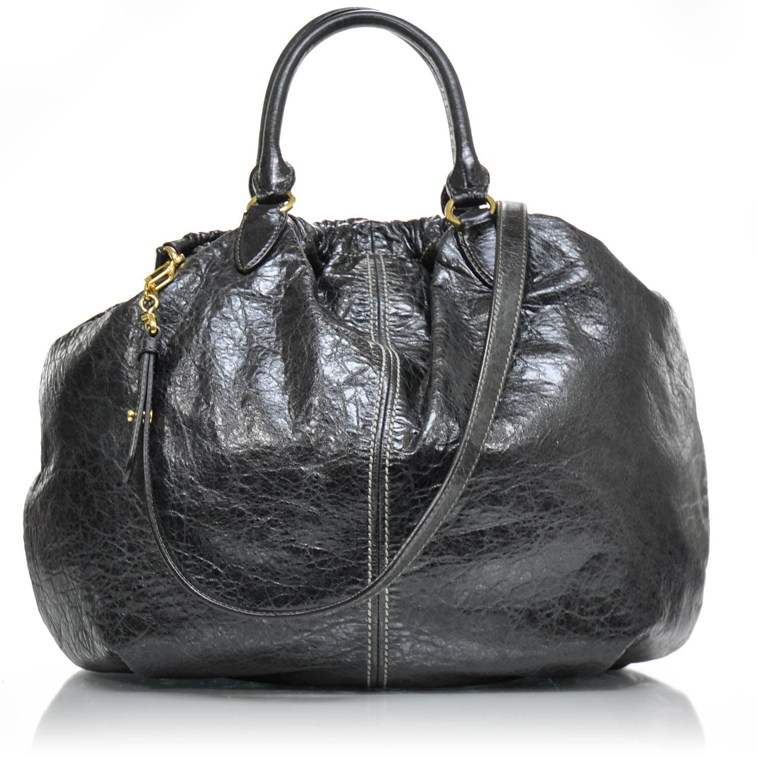 Miu Miu Leather Gathered Tote Black 1 of 9