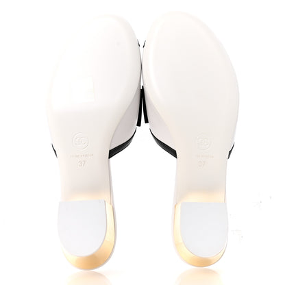 Chanel Lambskin Grosgrain Bow Mules 37 White Black 6 of 10