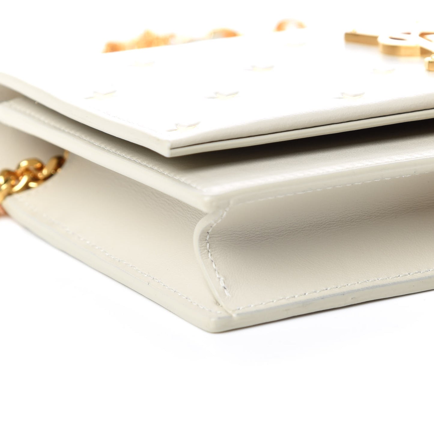 Calfskin Star Print Monogram Kate Tassel Chain Wallet White Gold