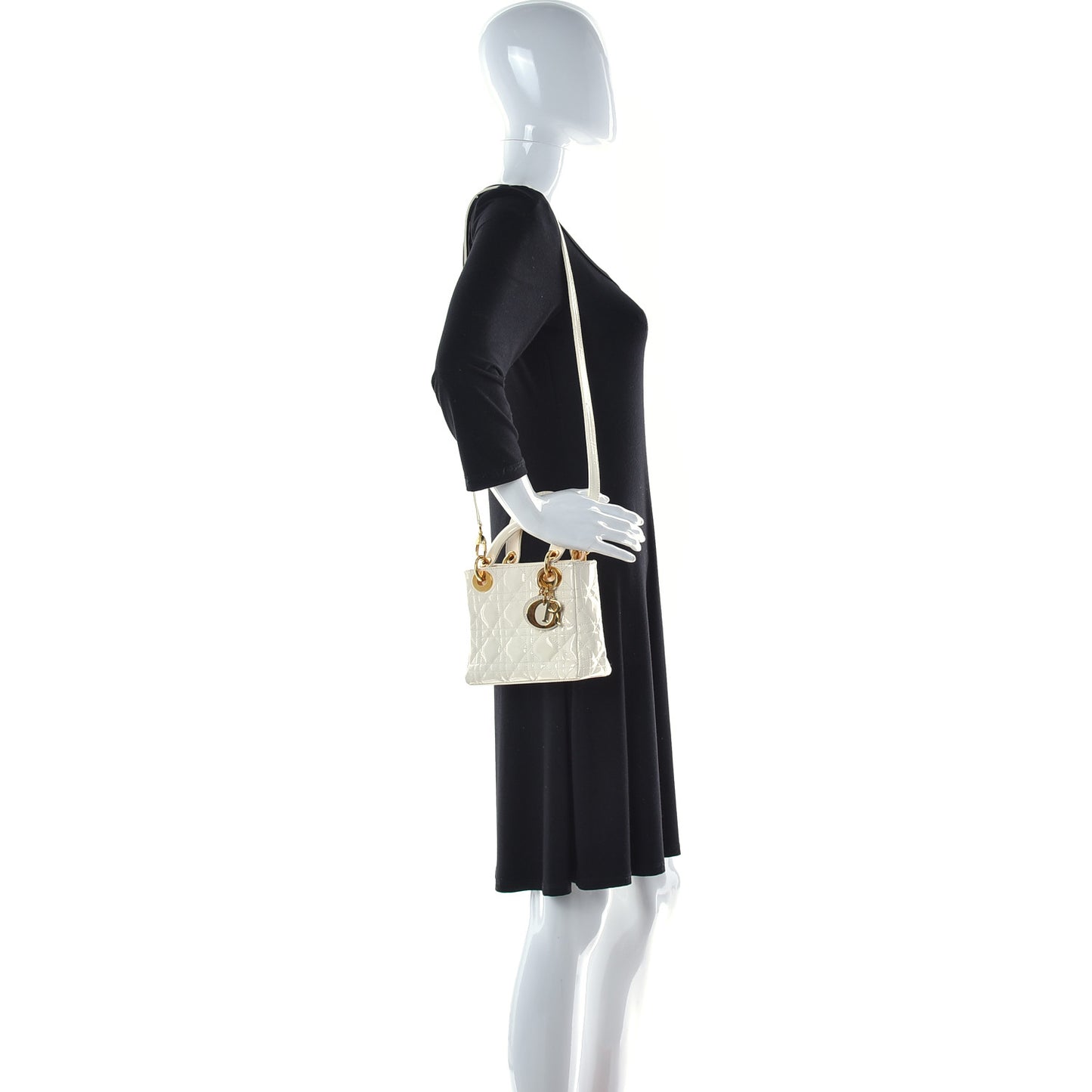 Patent Cannage Mini Lady Dior Ivory