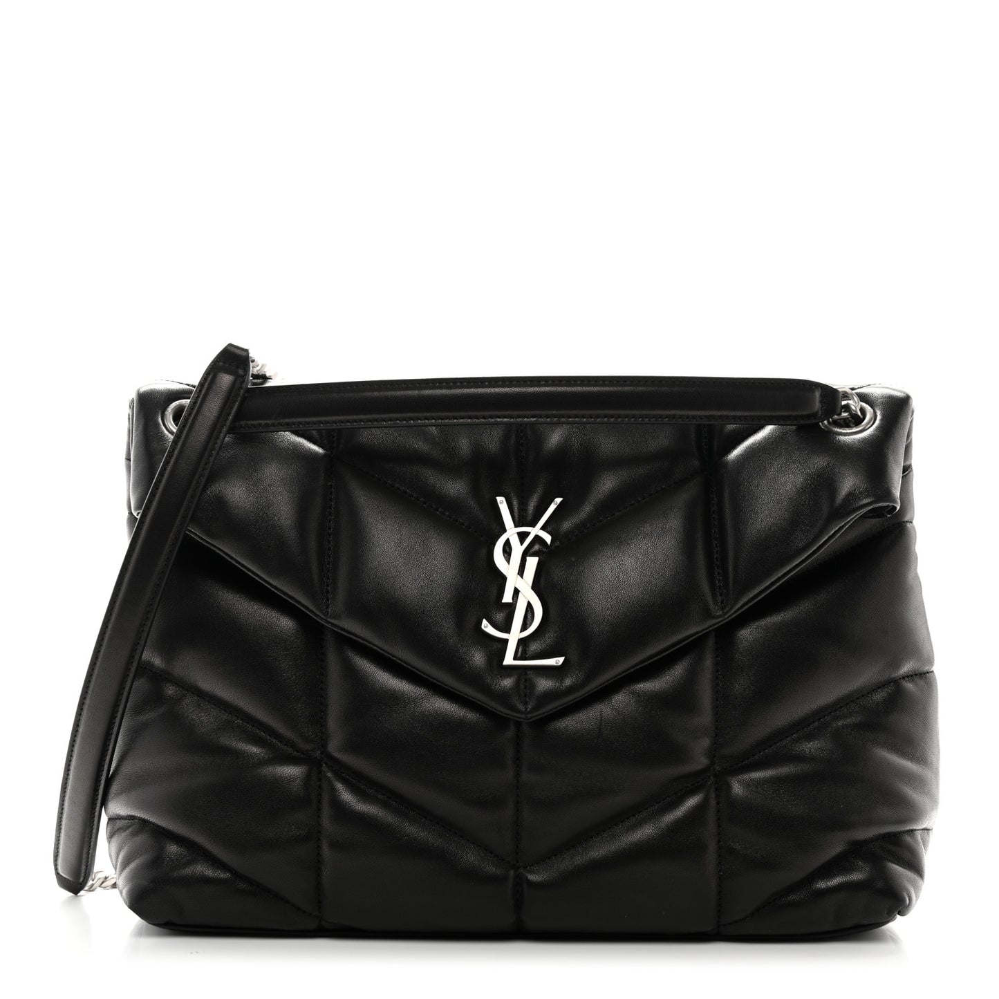Lambskin Quilted Medium Loulou Puffer Monogram Chain Satchel Black