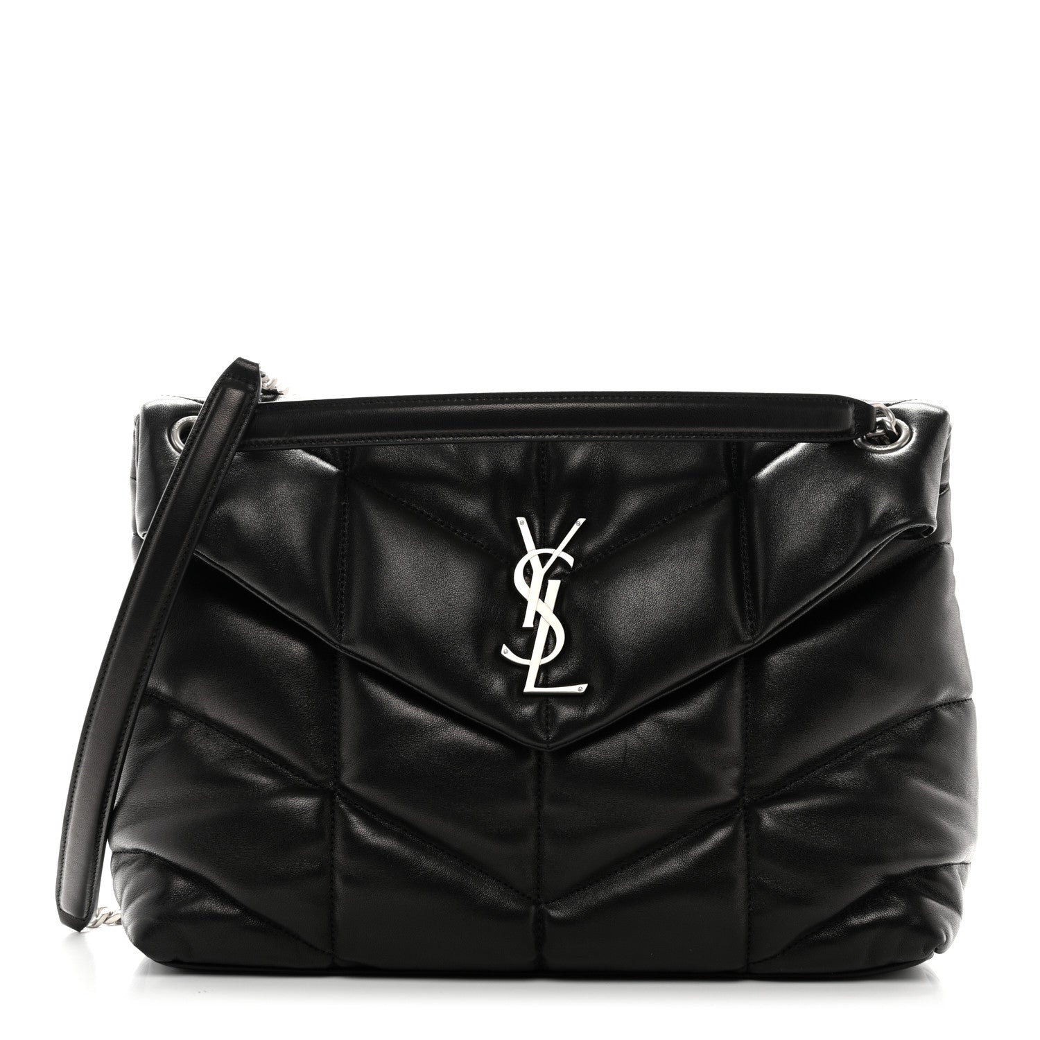 Saint Laurent Lambskin Quilted Medium Loulou Puffer Monogram Chain Satchel Black 1 of 11