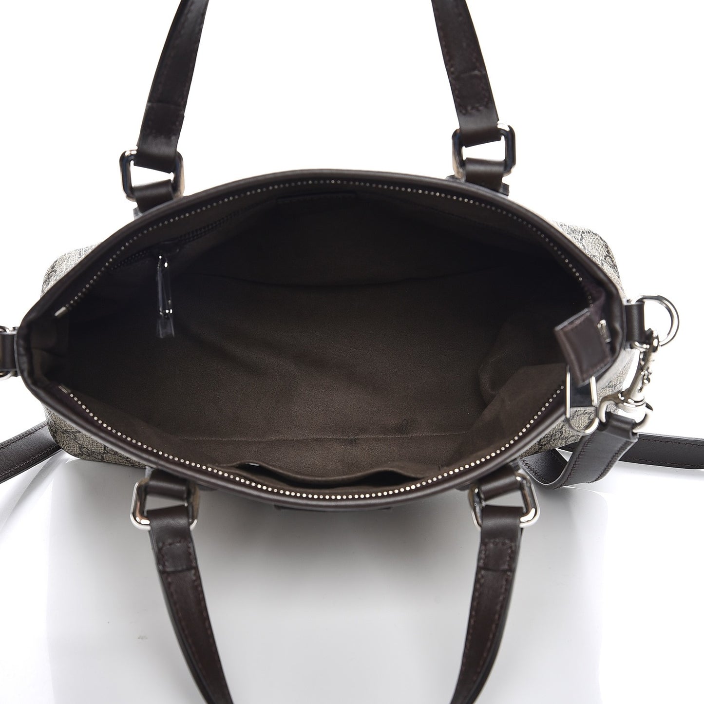 GG Supreme Monogram Small Zippered Tote Dark Brown