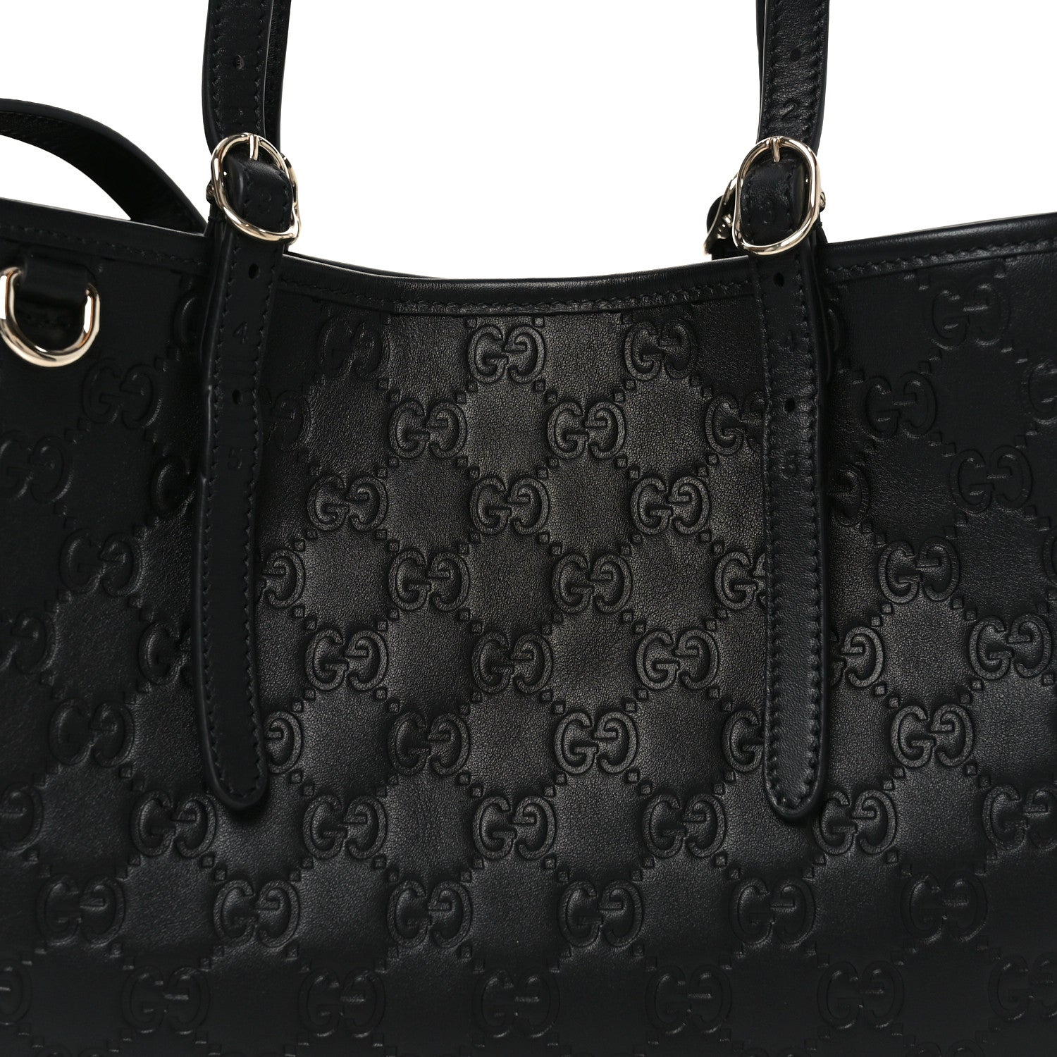 Gucci Calfskin GG Monogram Emblem Medium Tote Bag Black 7 of 9