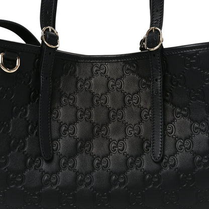 Gucci Calfskin GG Monogram Emblem Medium Tote Bag Black 7 of 9