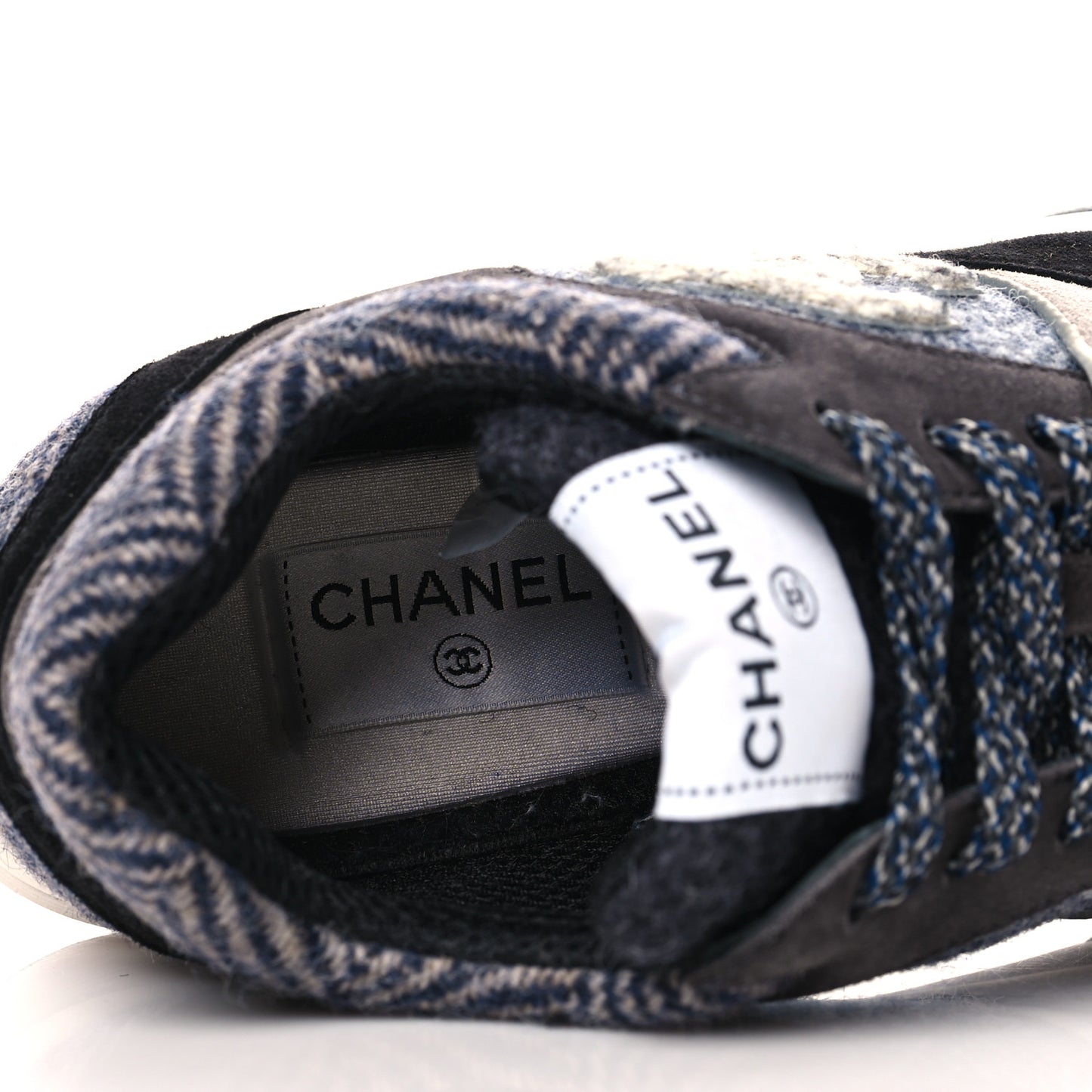 Fabric Suede Calfskin CC Sneakers 39 Black Grey Dark Grey