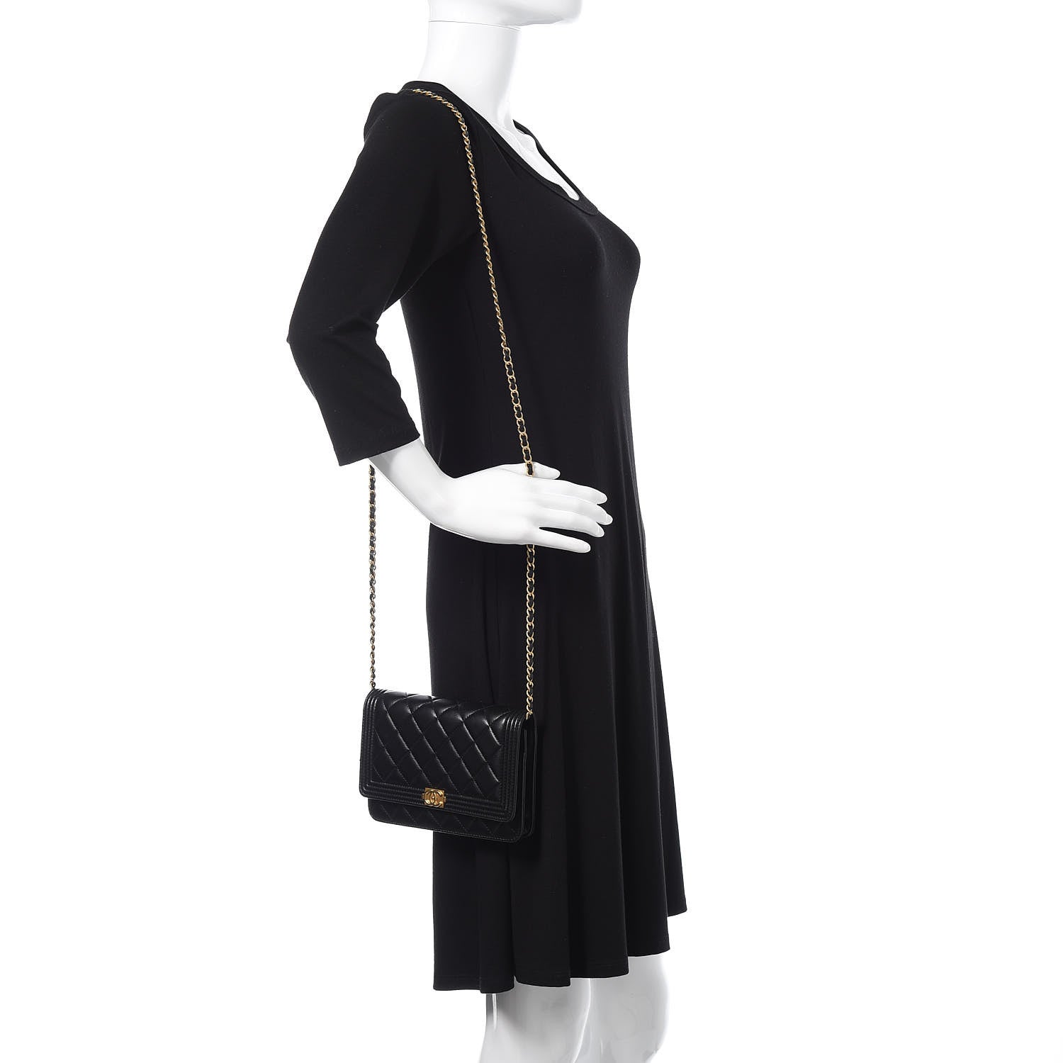 Chanel Lambskin Quilted Boy Wallet On Chain WOC Black 2 of 13