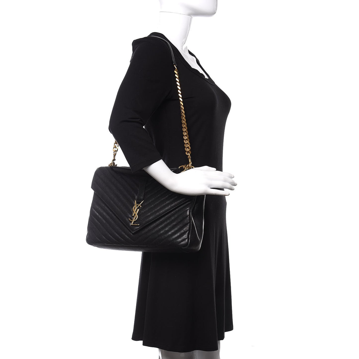 Sheepskin Matelasse Chevron Monogram Large College Satchel Black