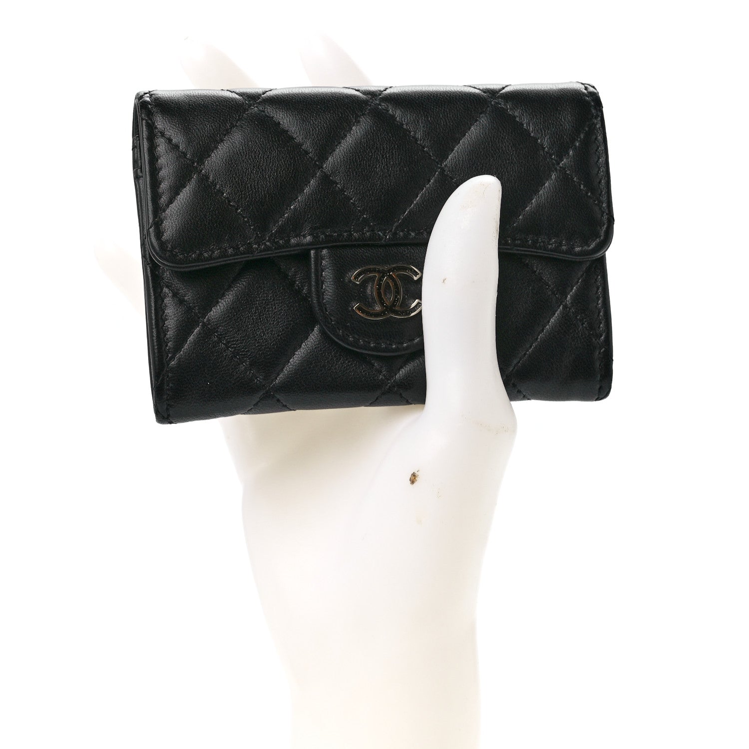 Chanel Lambskin Quilted Glitter CC Flap Card Holder Wallet Black 2 of 12